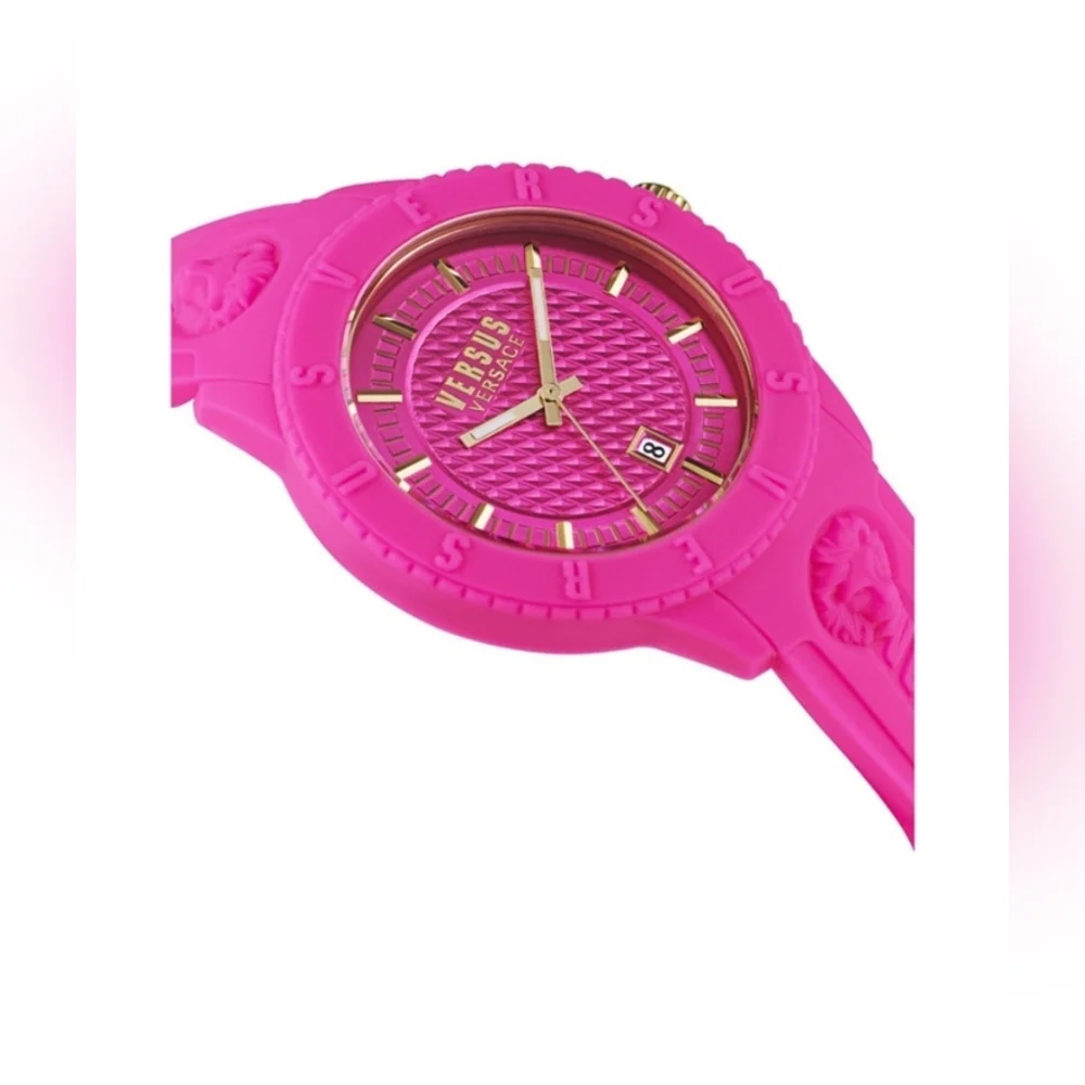Versus Versace Pink and Gold Silicone Strap Watch